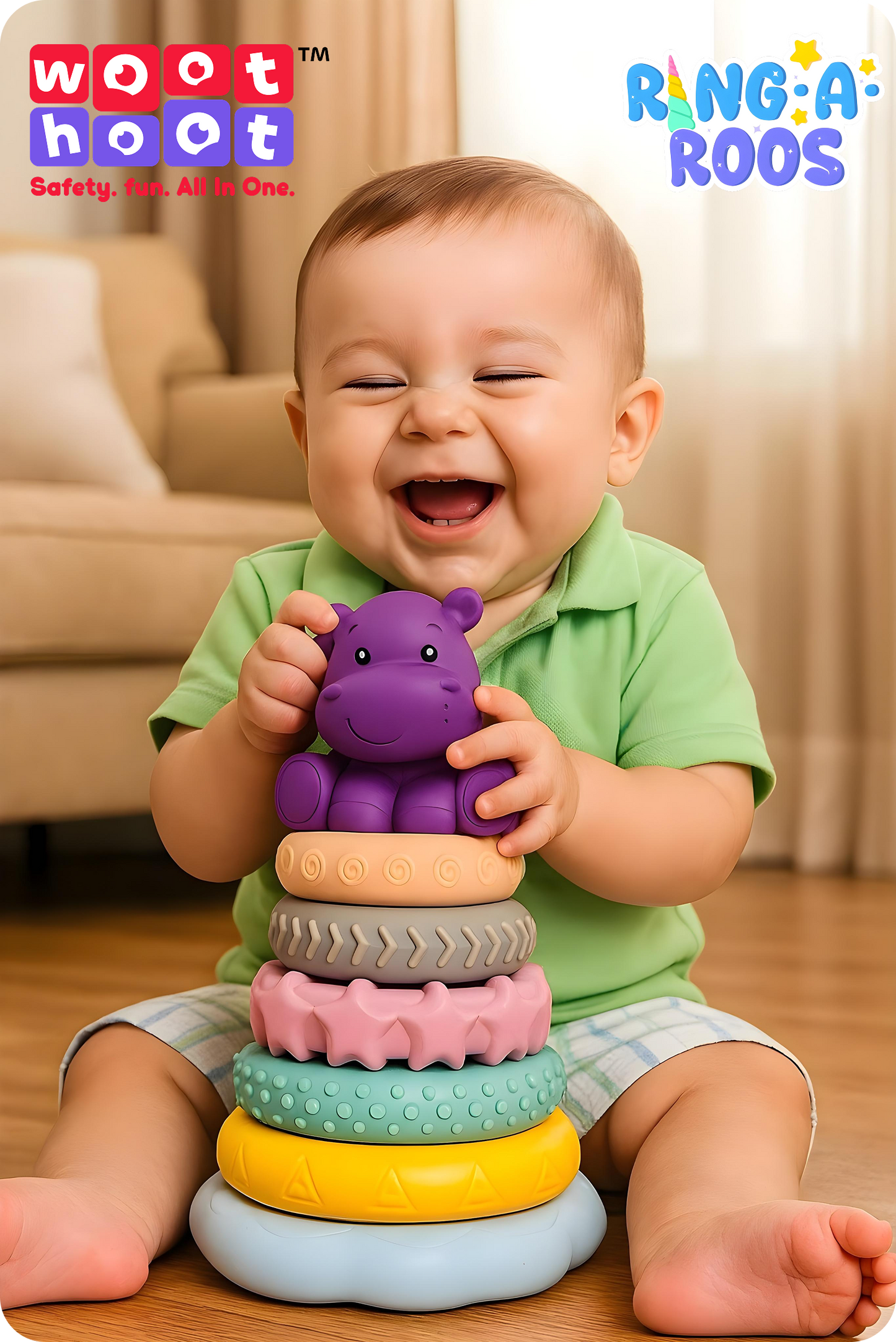 Ring-A-Roos I Soft Stacker with Giant Hippo