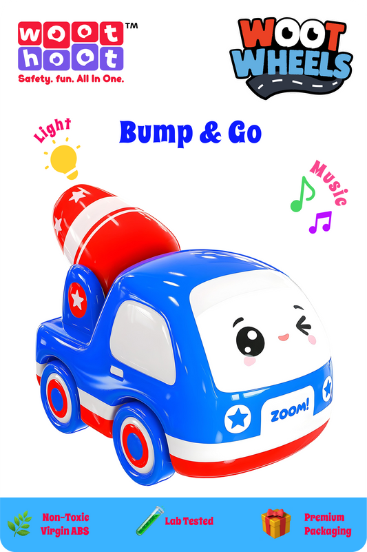 Woot Wheels | Cement Mixer | Bump & Go | Lights & Happy Music | Battery Operated Plastic Toy